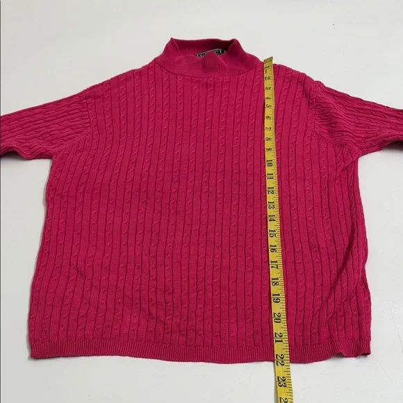 Vintage 100% Silk Cable Knit Mock Neck Lightweight Sweater Pink Size Large - Picture 5 of 6